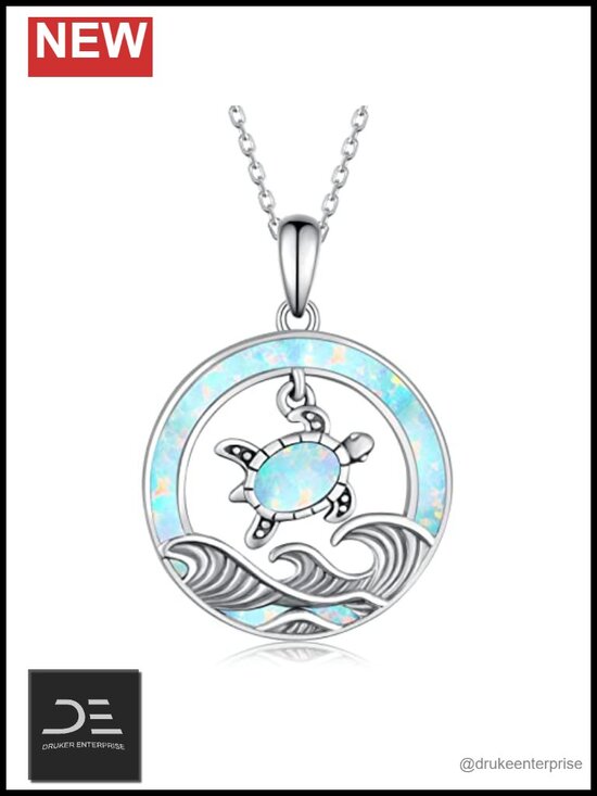 Jewelry - Sterling Silver Opal Turtle Necklace Ocean Wave Pendant 18+2" Adjustable